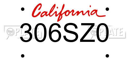 306SZ0 California License Plate