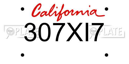 307XI7 California License Plate