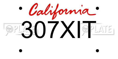 307XIT California License Plate