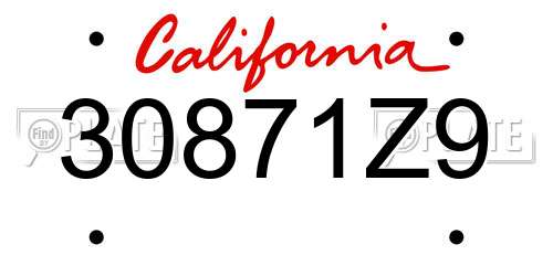 30871Z9 California License Plate