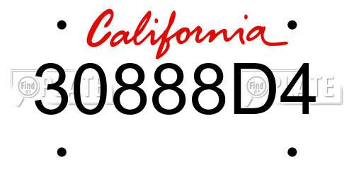 30888D4 California License Plate