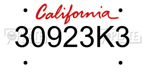 30923K3 California License Plate