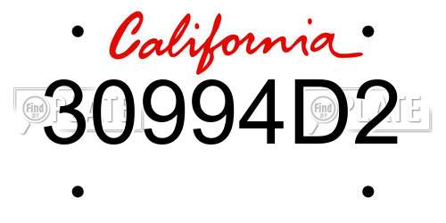 30994D2 California License Plate