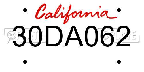 30DA062 California License Plate
