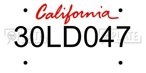 30LD047 California License Plate