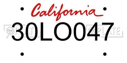 30LO047 California License Plate