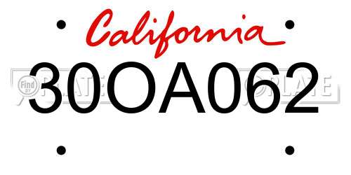 30OA062 California License Plate