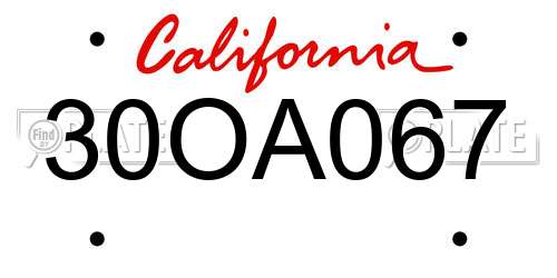 30OA067 California License Plate