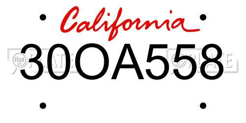30OA558 California License Plate