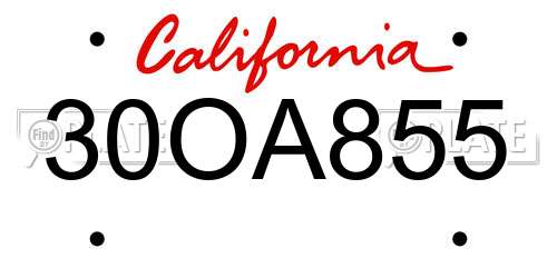 30OA855 California License Plate