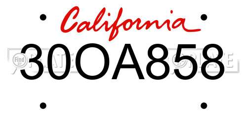 30OA858 California License Plate