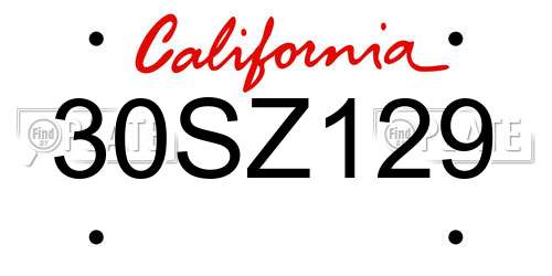 30SZ129 California License Plate