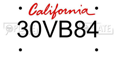 30VB84 California License Plate