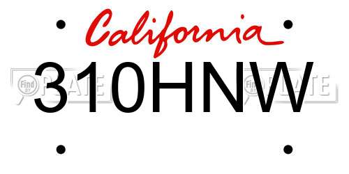 310HNW California License Plate