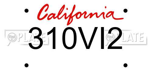 310VI2 California License Plate