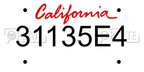 31135E4 California License Plate