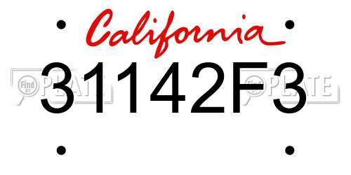 31142F3 California License Plate