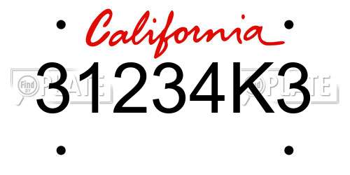 31234K3 California License Plate