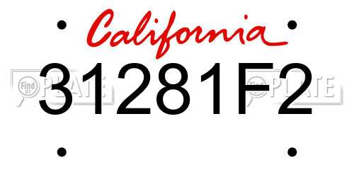 31281F2 California License Plate