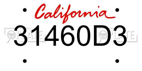 31460D3 California License Plate