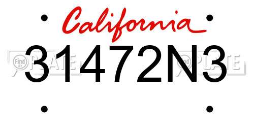31472N3 California License Plate
