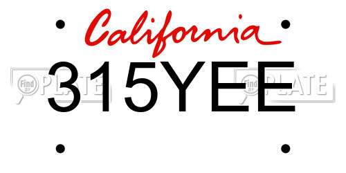 315YEE California License Plate
