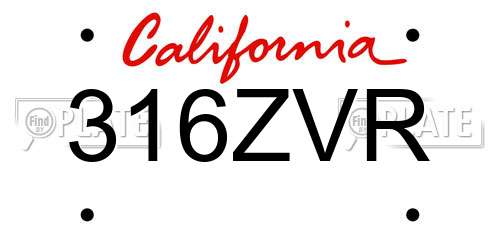 316ZVR California License Plate