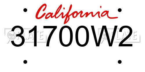 31700W2 California License Plate