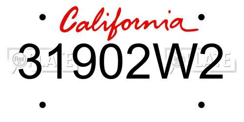 31902W2 California License Plate