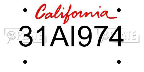 31AI974 California License Plate