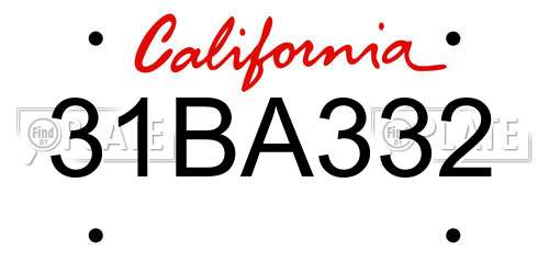 31BA332 California License Plate