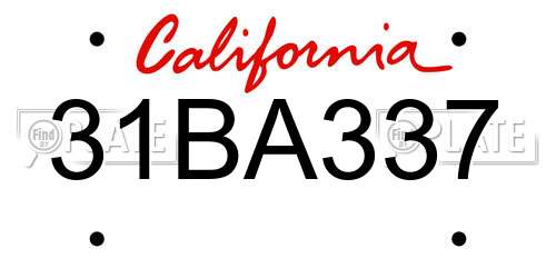 31BA337 California License Plate