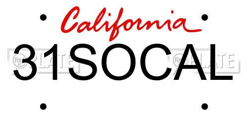 31SOCAL California License Plate