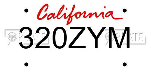 320ZYM California License Plate