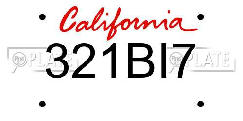 321BI7 California License Plate