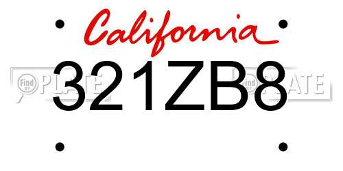 321ZB8 California License Plate