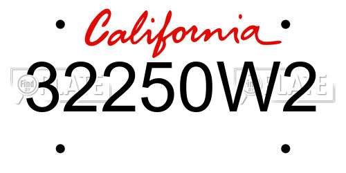 32250W2 California License Plate