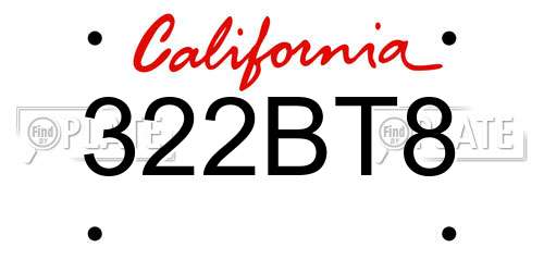 322BT8 California License Plate