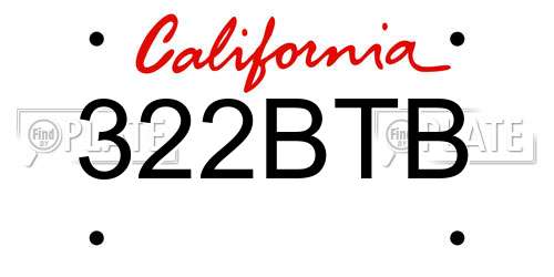 322BTB California License Plate