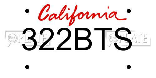 322BTS California License Plate