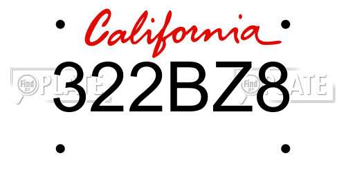 322BZ8 California License Plate