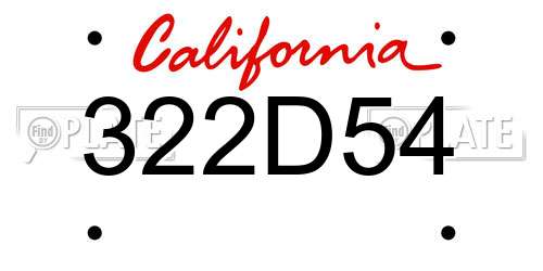 322D54 California License Plate