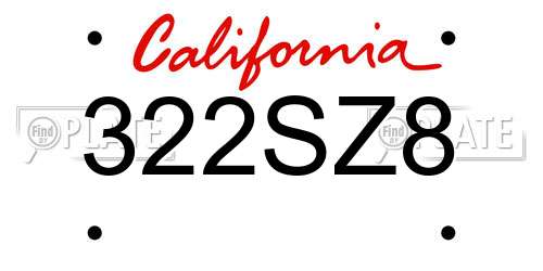322SZ8 California License Plate