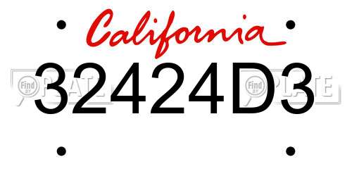 32424D3 California License Plate