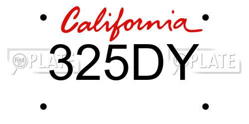 325DY California License Plate