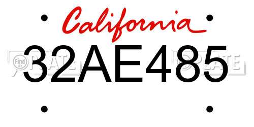 32AE485 California License Plate