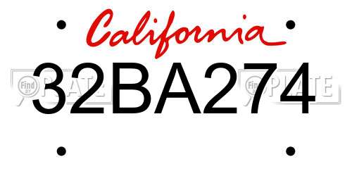 32BA274 California License Plate