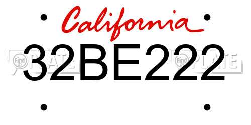 32BE222 California License Plate