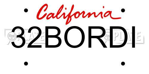 32BORDI California License Plate
