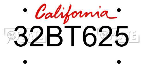 32BT625 California License Plate